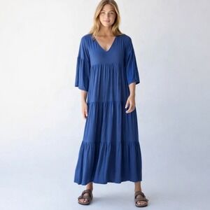 Natural Life Charlotte Tiered Midi Dress Blue Sz S
